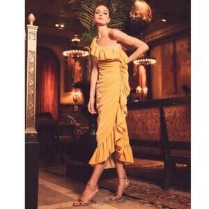 NEW Mestiza New York Flamenco Velvet Ruffle Dress Yellow Size 4
